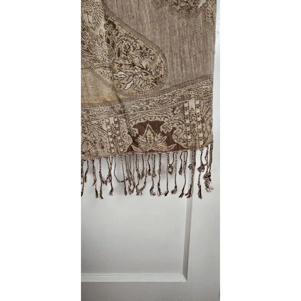 NWT V. Fraas Shawl‎ Wrap Womens Brown Soft Fringed Viscose Acrylic Scarf